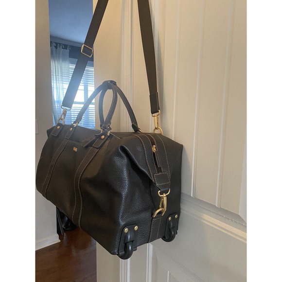 New BROOKS BROTHERS Pebbled Brown Leather Travel Luggage Weekend Bag w/ Lock&key - Picture 4 of 16